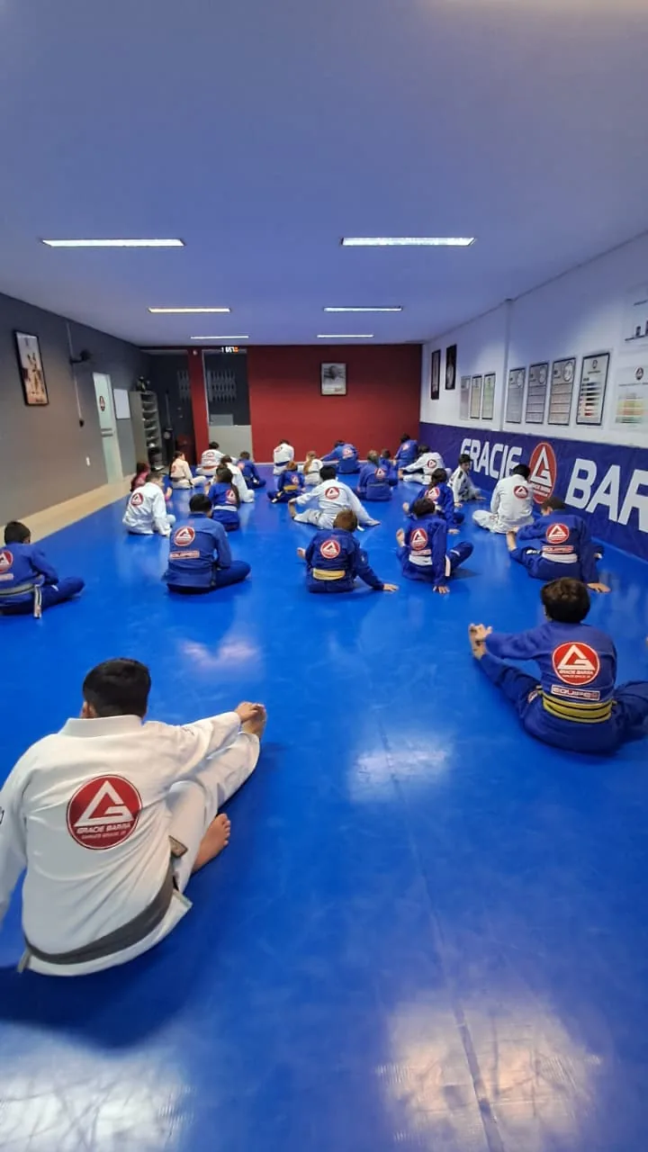 Praticantes acompanham uma aula de Jiu-Jitsu